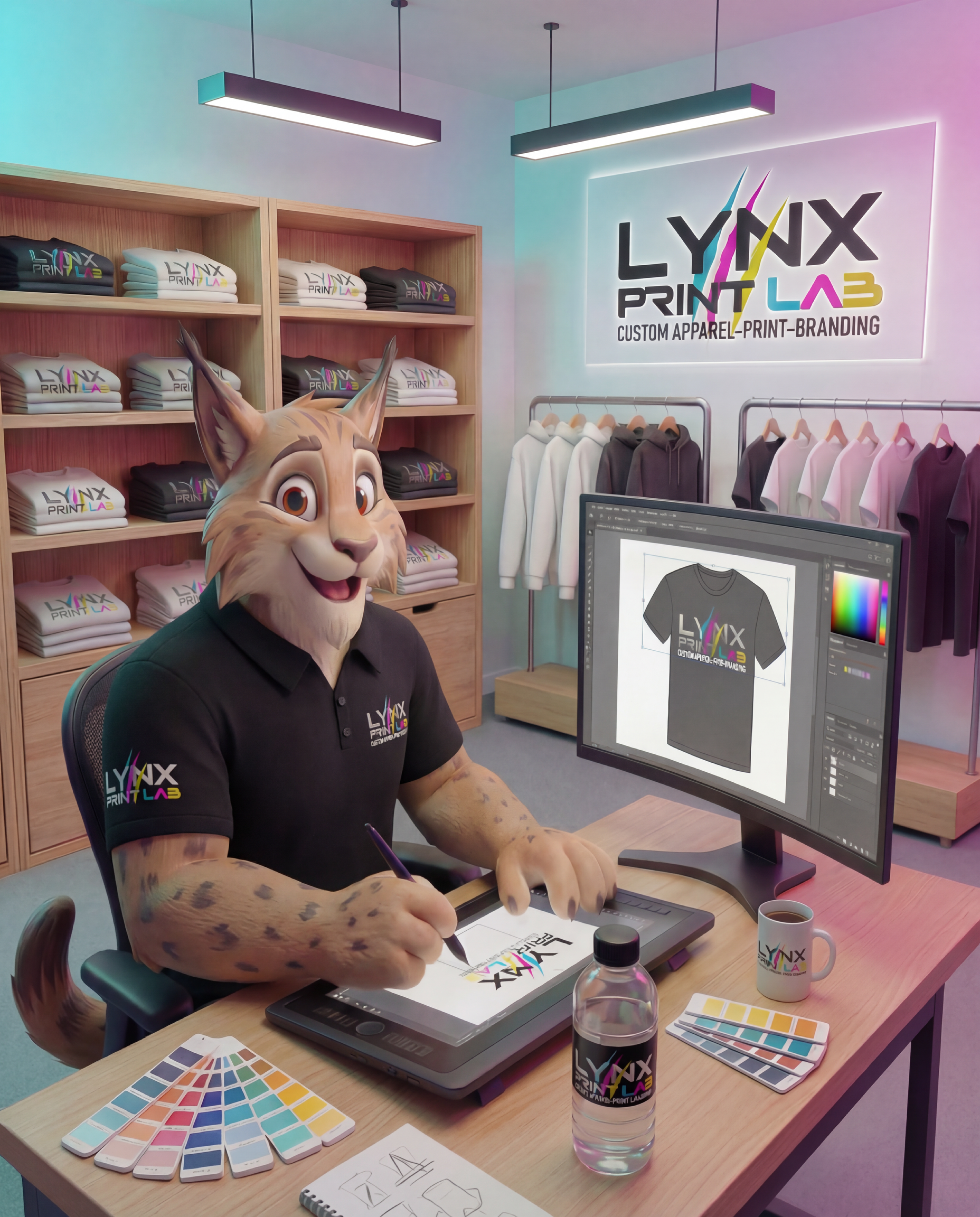LYNX Print Lab designer mascot for the design and branding section